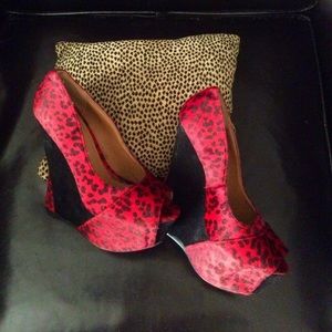 Multi color Faux Suede platform peep Toe Wedge
